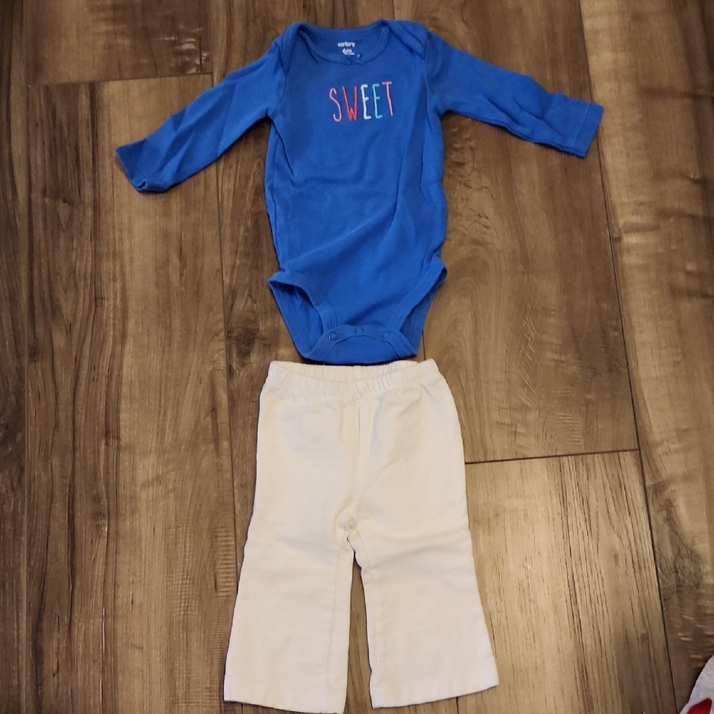 *Carter's Blue 'Sweet' Onesie with White Pants